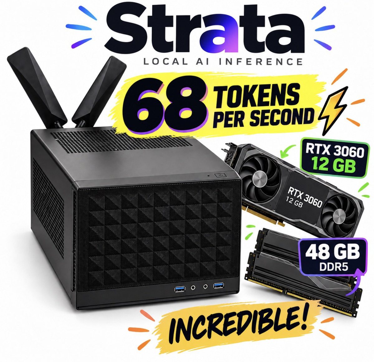 Strata local AI inference: 68 tokens per second on an RTX 3060 12 GB with 48 GB of DDR5