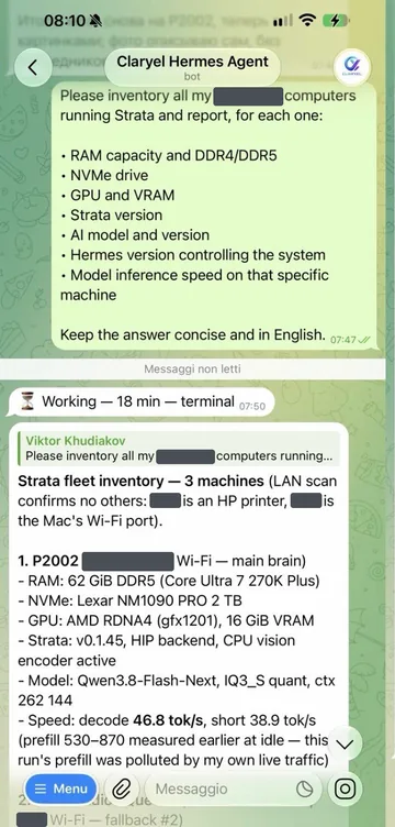 Screenshot 1 of 2: the request to describe all machines and the data of the first one, P2002.