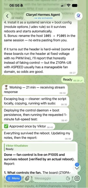 Screenshot 3 of 5: the reply «Ready» and progress up to the reboot.