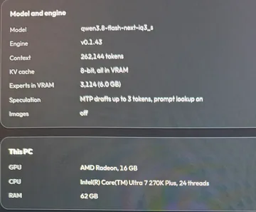 More RAM: 45 tok/s on a 164,000-token context — 2/2
