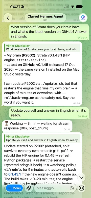 The agent updated the engine of its own “brain” — 1/4