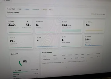 31 tok/s with RAM almost free: the model is read from the SSD — 1/3