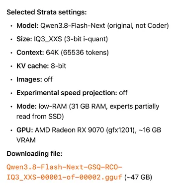 31 tok/s with RAM almost free: the model is read from the SSD — 3/3