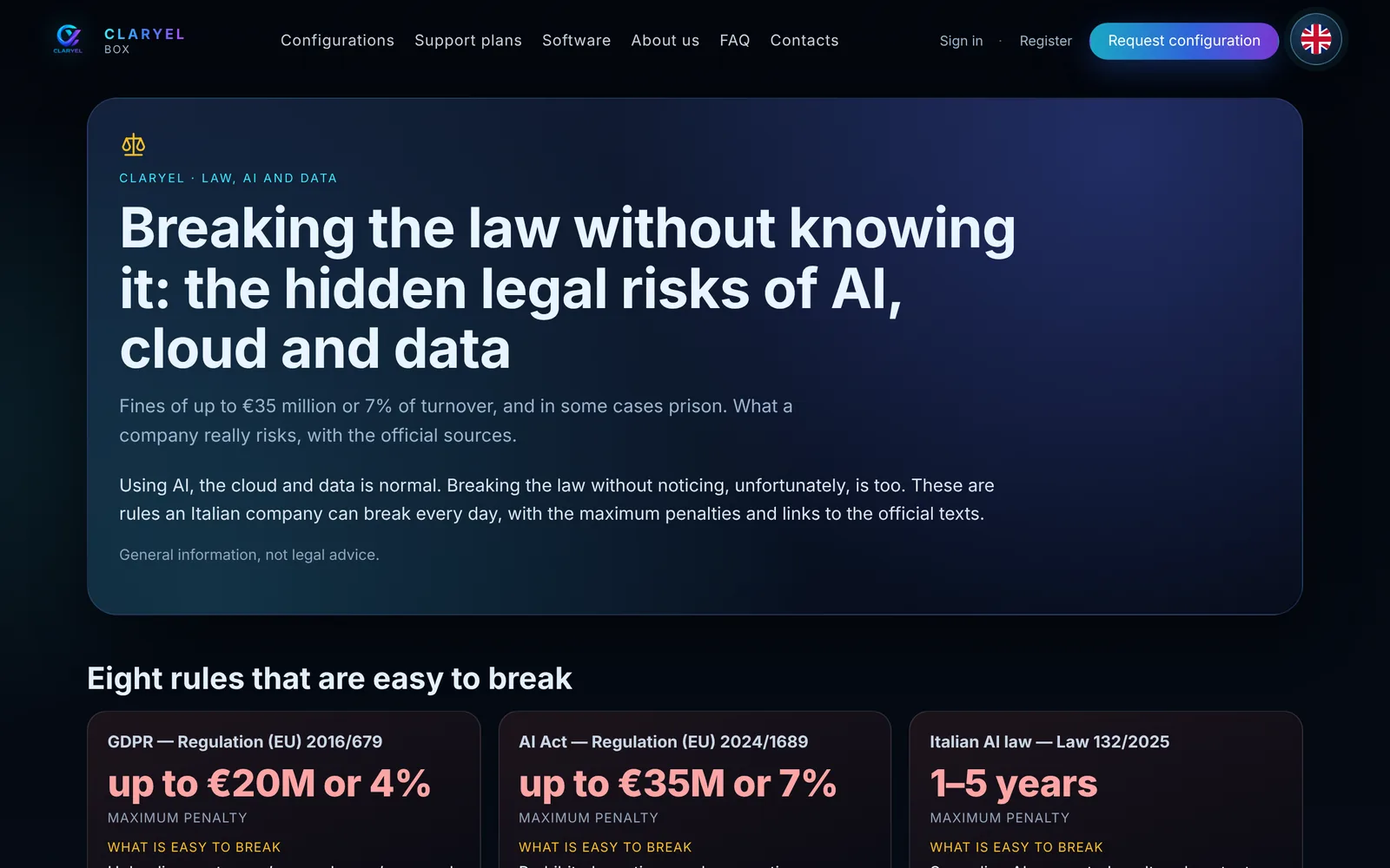 Screenshot of a claryel.com page